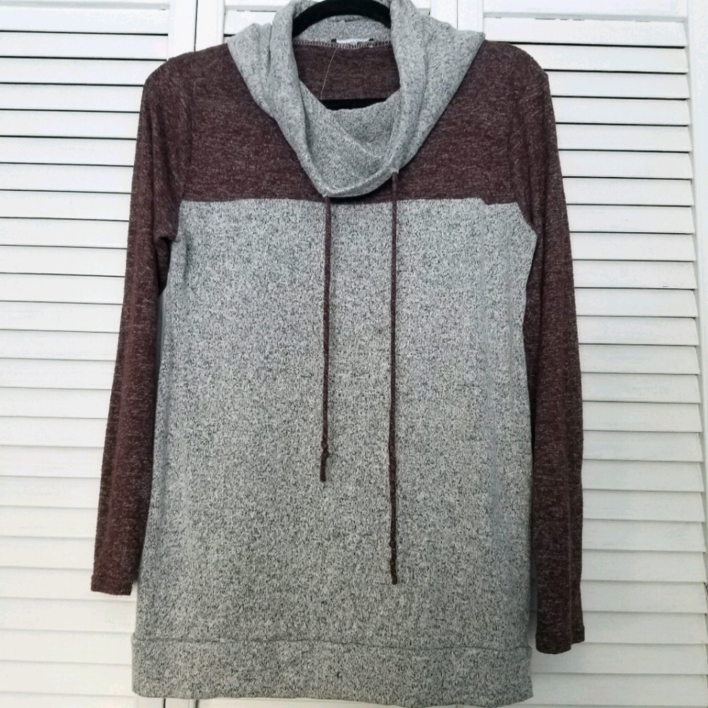 Color-Block Cowl Neck Sweater